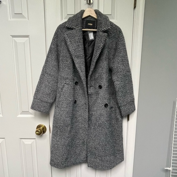 Maje NEW Gabyne Checked Tricotine Coat - Picture 2 of 4